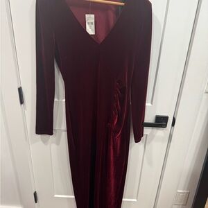 Fashion Nova Deep Red Velvet Long Sleeve Dress